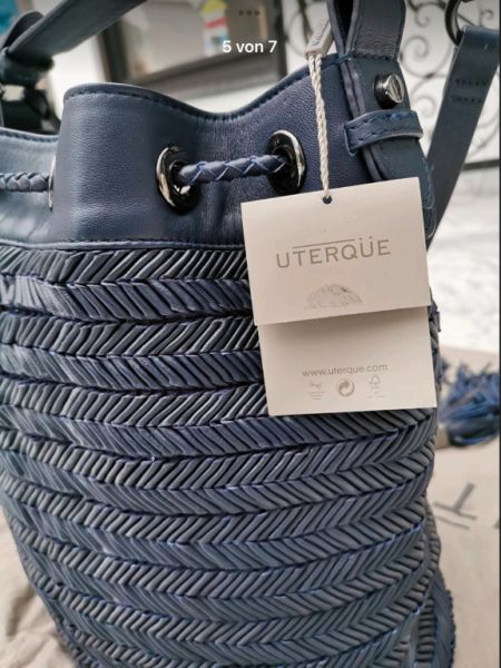 NEU! Edle Lederhandtasche/-Beutel von“UTERQÜE“, Dunkelblau NEU!