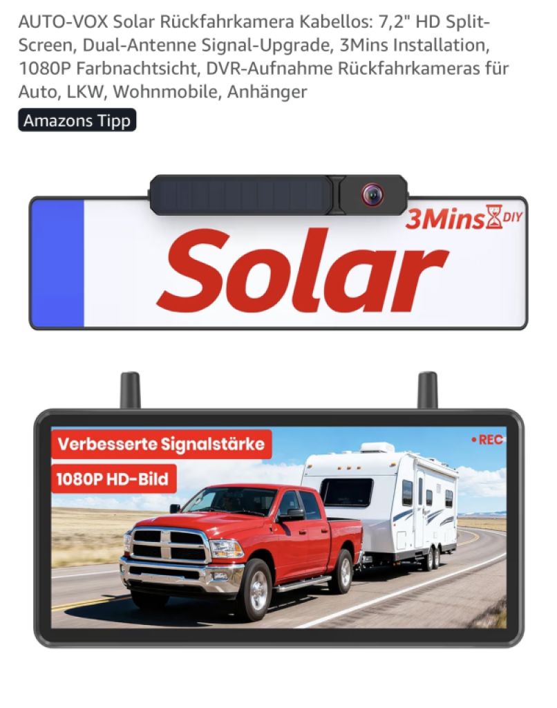 Neu und OVP, ungeöffnet:AUTO-VOX Solar Rückfahrkamera Kabellos