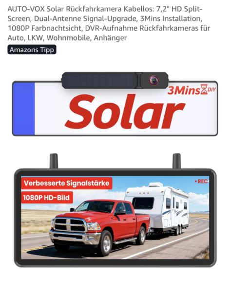 Neu und OVP, ungeöffnet:AUTO-VOX Solar Rückfahrkamera Kabellos