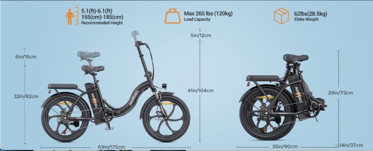 Neues Hillmiles  E-Bike Klapprad 20 Zoll Fatbike mit 36V 13 AH Akku 250W 7 Gang  NEU