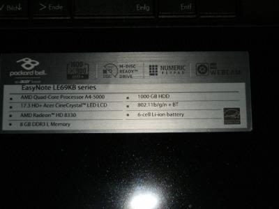 Notebook Packard Bell Easy Note with 17.3-inch screen