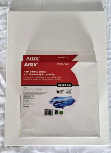 Oil and acrylic canvases 4x 20x20cm, 1x 30x40cm