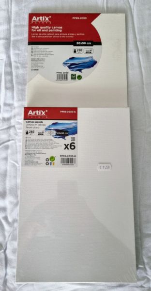 Oil and acrylic canvases 6x 20x30cm, 1x 20x50cm