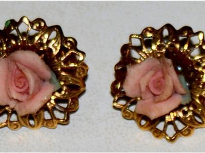 Ohrringe, Ohrclips, Gold mit Rose