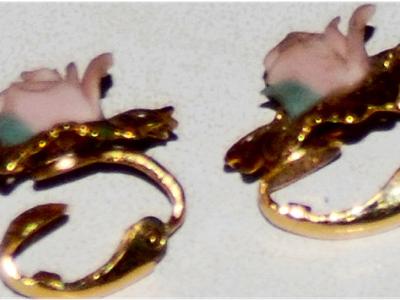 Earrings, clip-on earrings, gold with rose