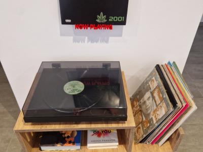 Plattenspieler-Möbel mit „hairpin“-Beinen + Vinyl-Aufbewahrung (Etsy-Stil)