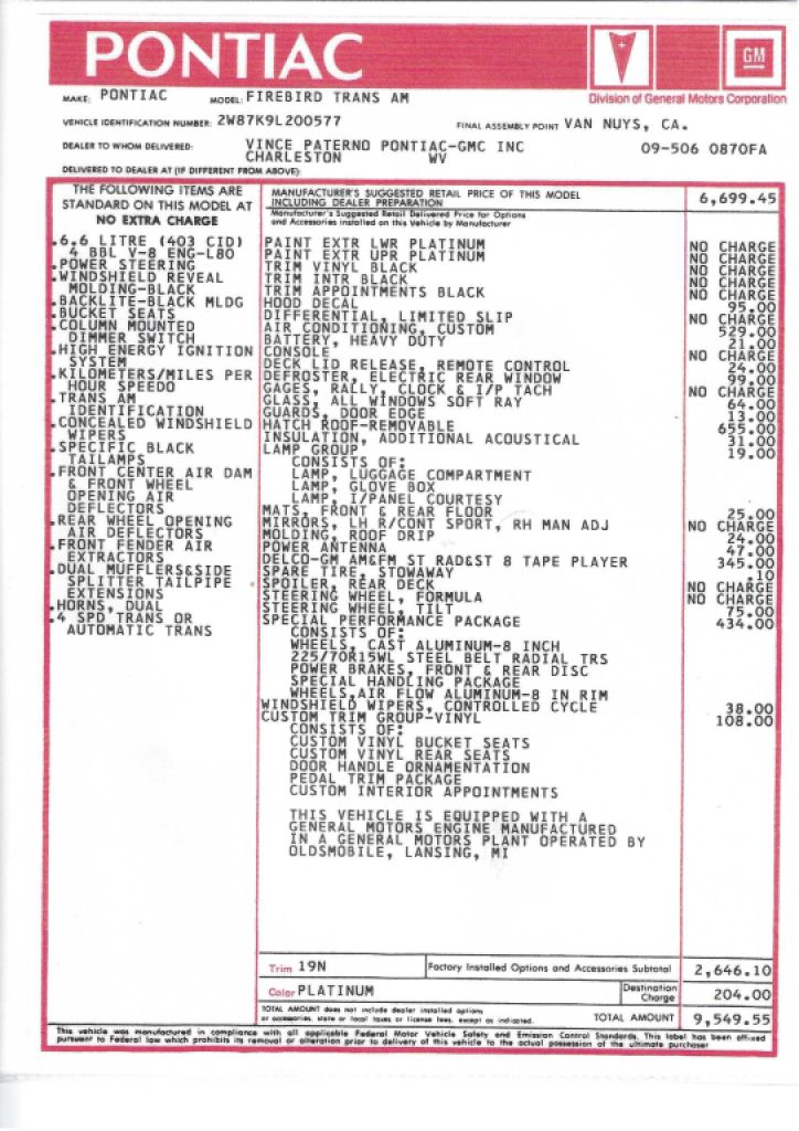 Pontiac Firebird Trans Am Targa - ! Original 10,500 miles !