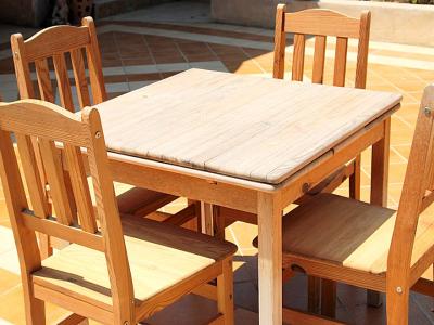 Square Wooden Table with 4 Chairs Set, Solid Real Wood, Pine