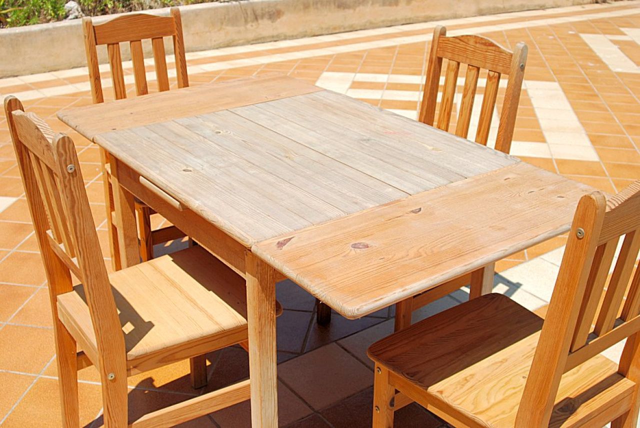 Square Wooden Table with 4 Chairs Set, Solid Real Wood, Pine