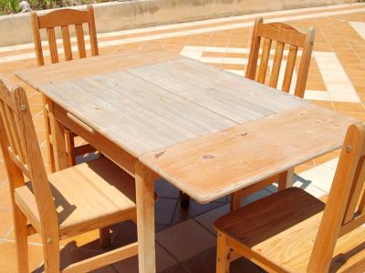 Square Wooden Table with 4 Chairs Set, Solid Real Wood, Pine