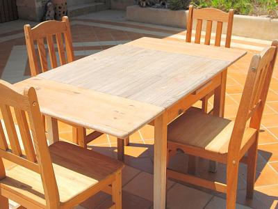 Square Wooden Table with 4 Chairs Set, Solid Real Wood, Pine