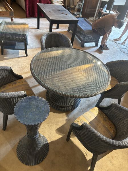 Rattan table with matching chairs