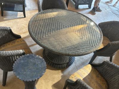Rattan table with matching chairs