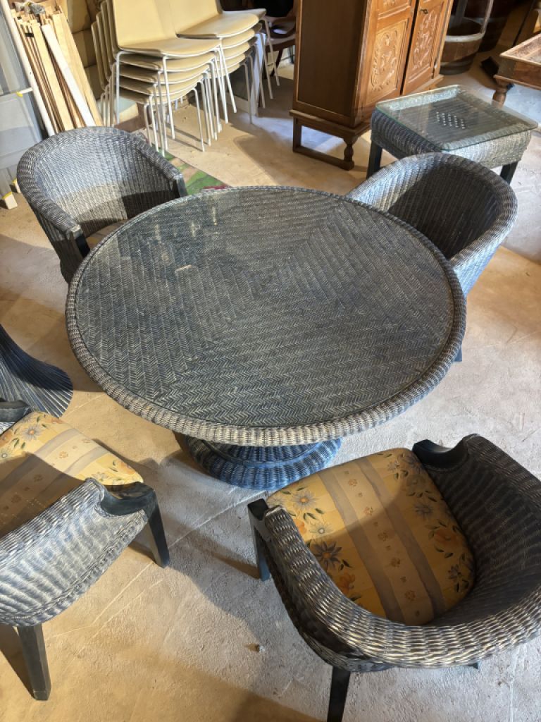 Rattan table with matching chairs