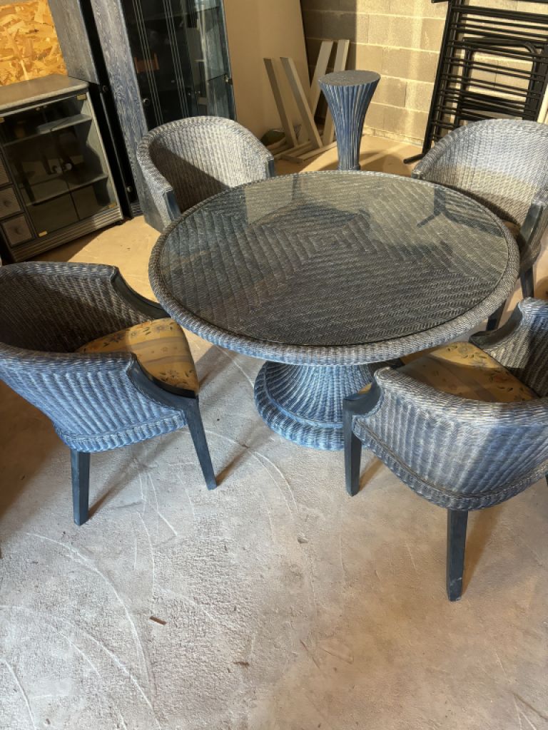 Rattan table with matching chairs