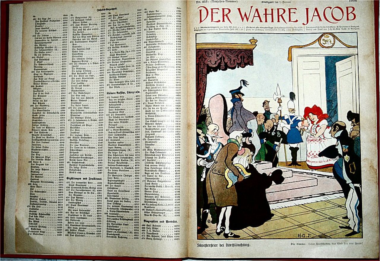 Satire Wochen-Zeitschrift "Der wahre Jacob" in gebundenen Jahresausgaben 1904 - 1907