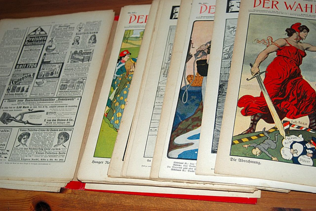 Satire Wochen-Zeitschrift "Der wahre Jacob" in gebundenen Jahresausgaben 1904 - 1907