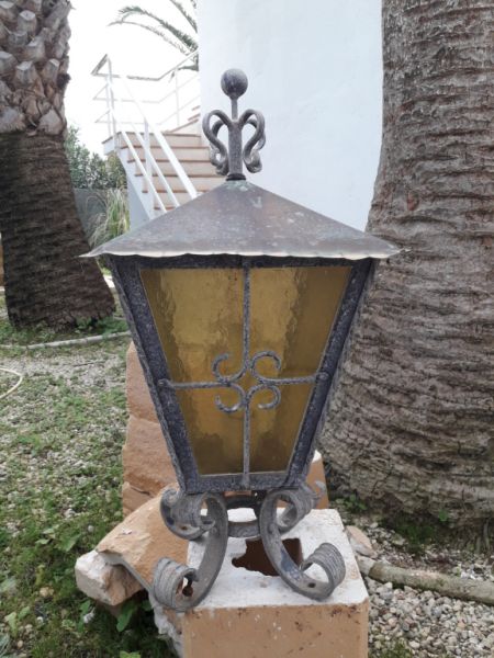 Beautiful old forged iron solid garden lamp / outdoor lamp