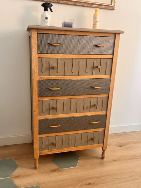 Drawer cabinet - chest of drawers 6 drawers faux leather upholstered