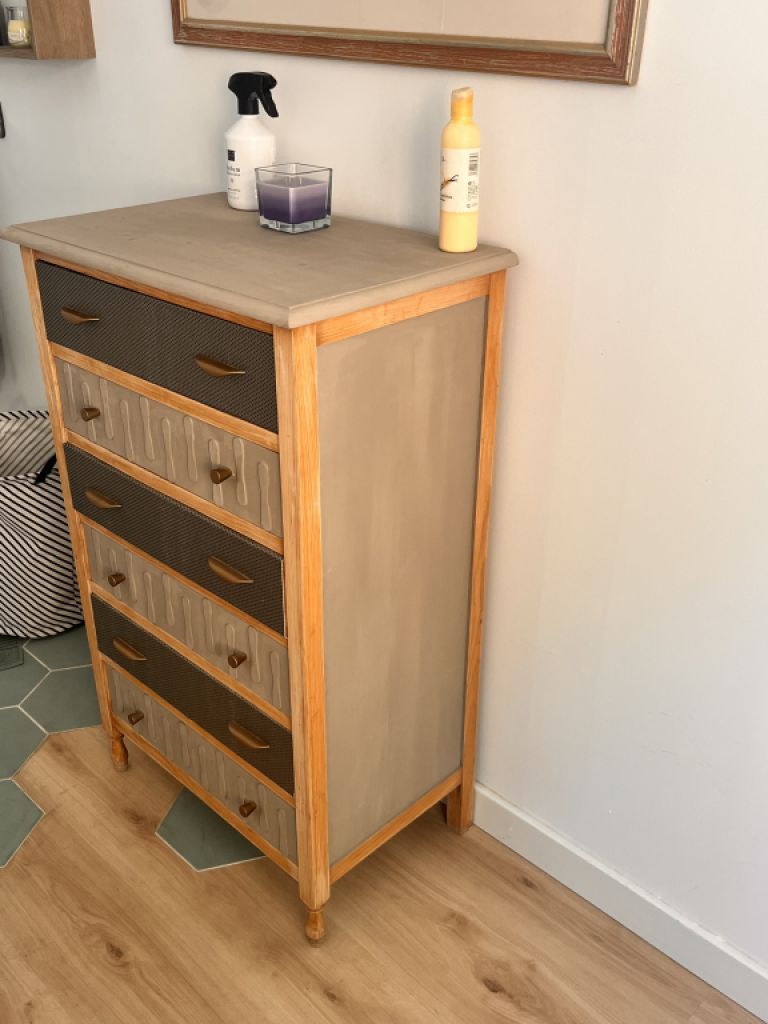 Drawer cabinet - chest of drawers 6 drawers faux leather upholstered