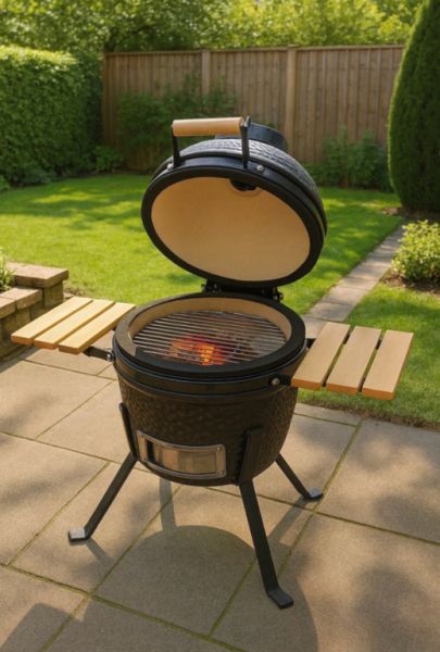Schwarzer Keramik-Kamado 2-in-1-Räucherofen mit Holzkohlegrill 56 cm