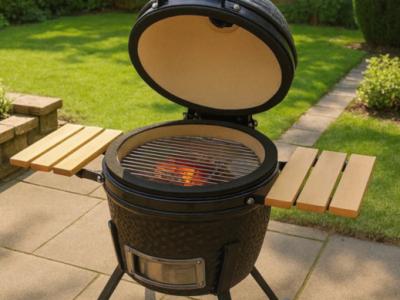 Schwarzer Keramik-Kamado 2-in-1-Räucherofen mit Holzkohlegrill 56 cm