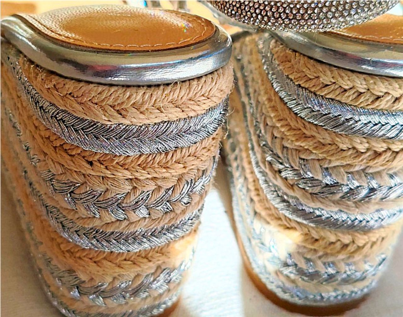 silver wedge sandal from Altrimenti with rhinestone straps, size 38