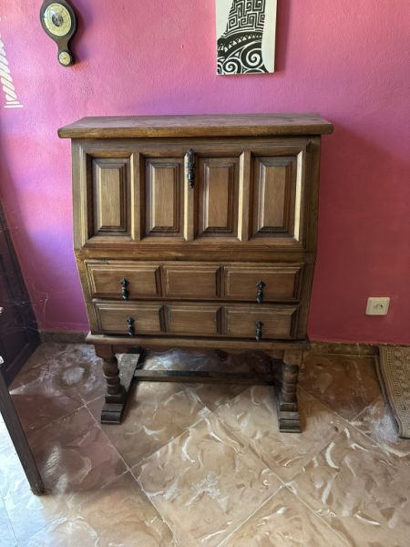 Solid, massive wooden secretary with various compartments and drawers