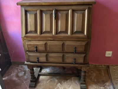 Solid, massive wooden secretary with various compartments and drawers