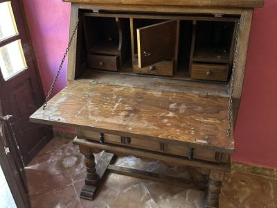 Solid, massive wooden secretary with various compartments and drawers