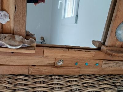 Mirror with wooden frame, driftwood and shells