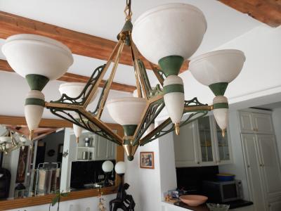 Stilvolle Esszimmerlampe antik grün 6 Leuchtmittel