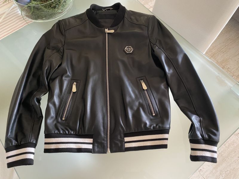 Superedle Nappa Lederjacke von Philipp Plein, Größe XL