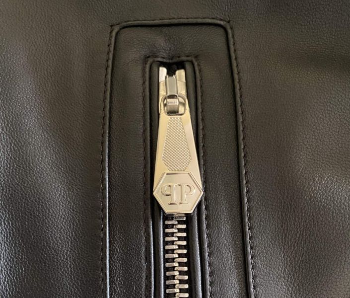 Superedle Nappa Lederjacke von Philipp Plein, Größe XL