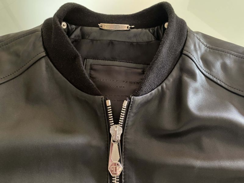 Superedle Nappa Lederjacke von Philipp Plein, Größe XL