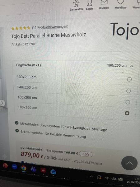 Tojo Innovations - solid beech bed frame.