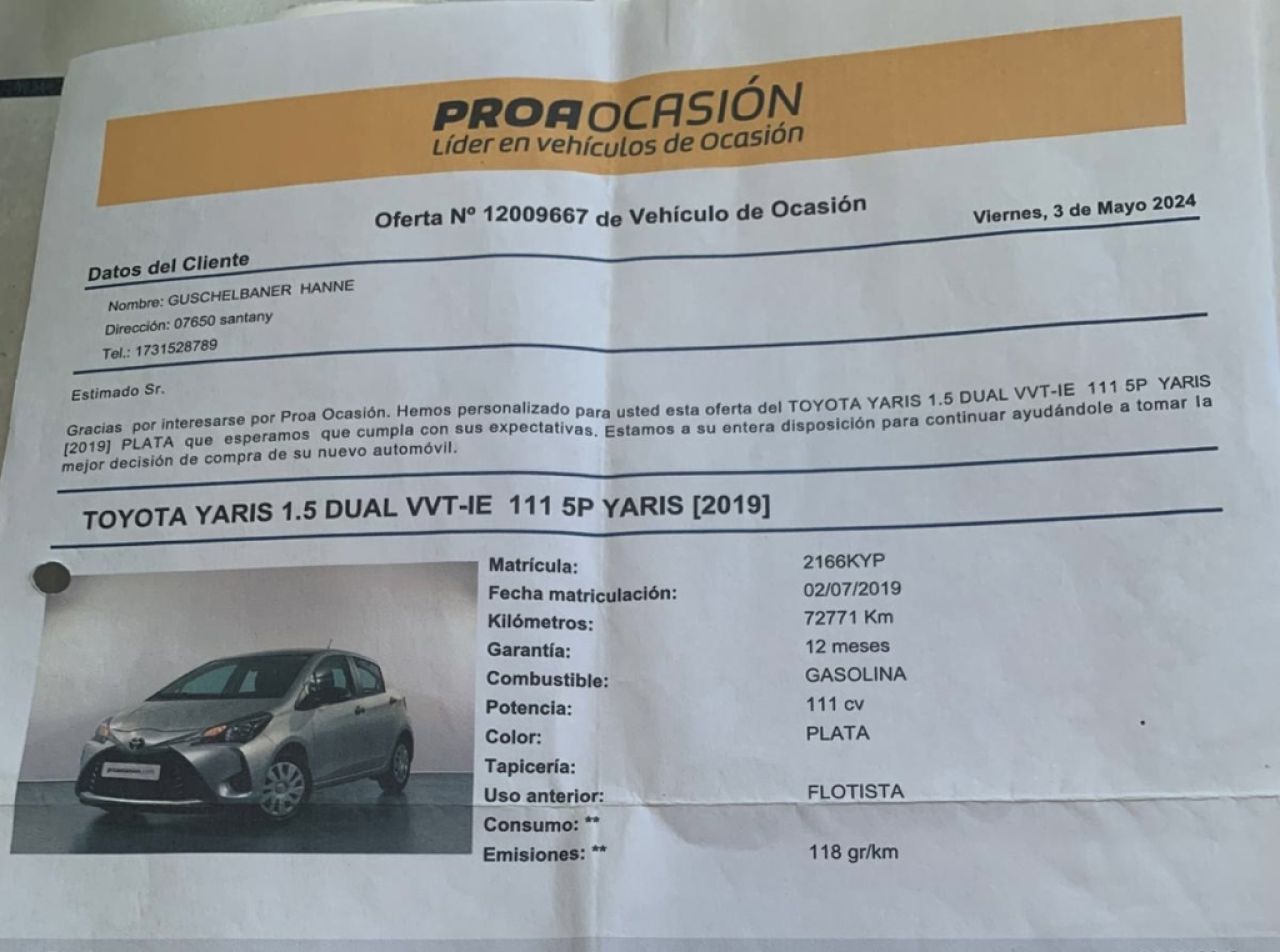 Toyota Yaris 1.5 VVT-i – Year 2019 – Mallorca