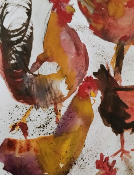 Versammlung von Hähnen und Hühnern