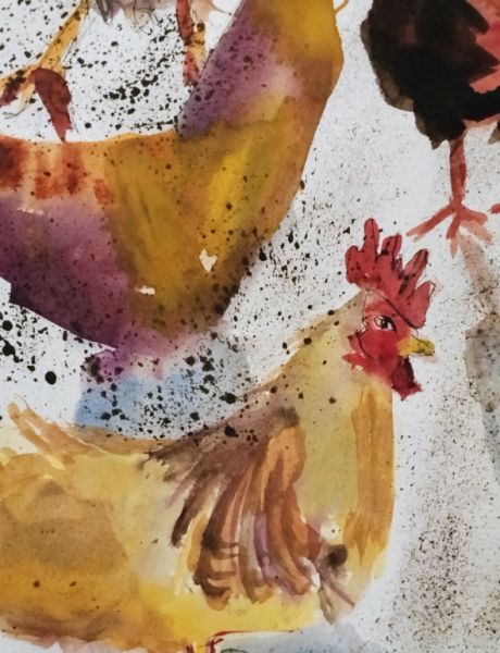 Versammlung von Hähnen und Hühnern