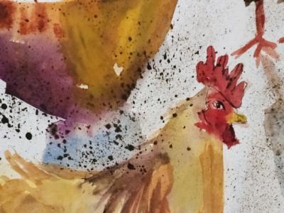 Versammlung von Hähnen und Hühnern