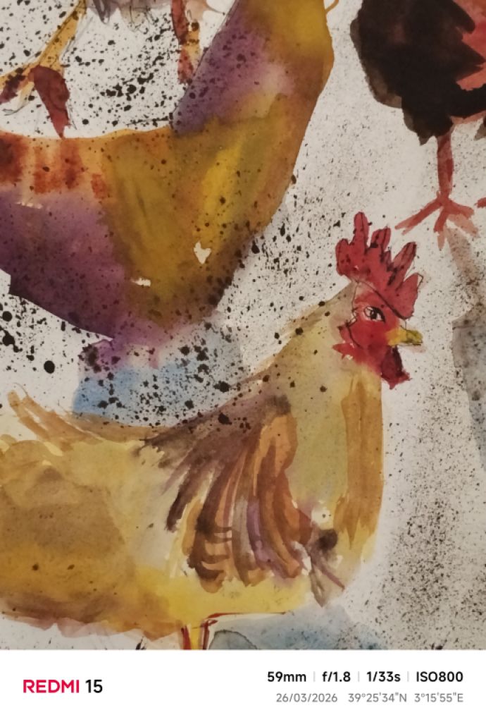 Versammlung von Hähnen und Hühnern