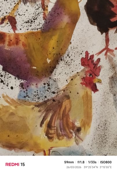 Versammlung von Hähnen und Hühnern