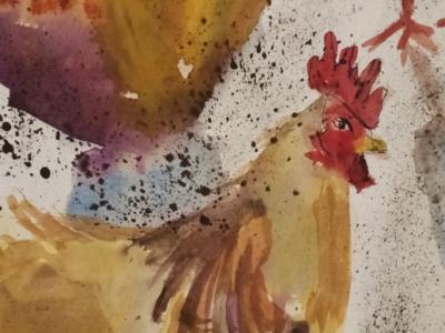 Versammlung von Hähnen und Hühnern