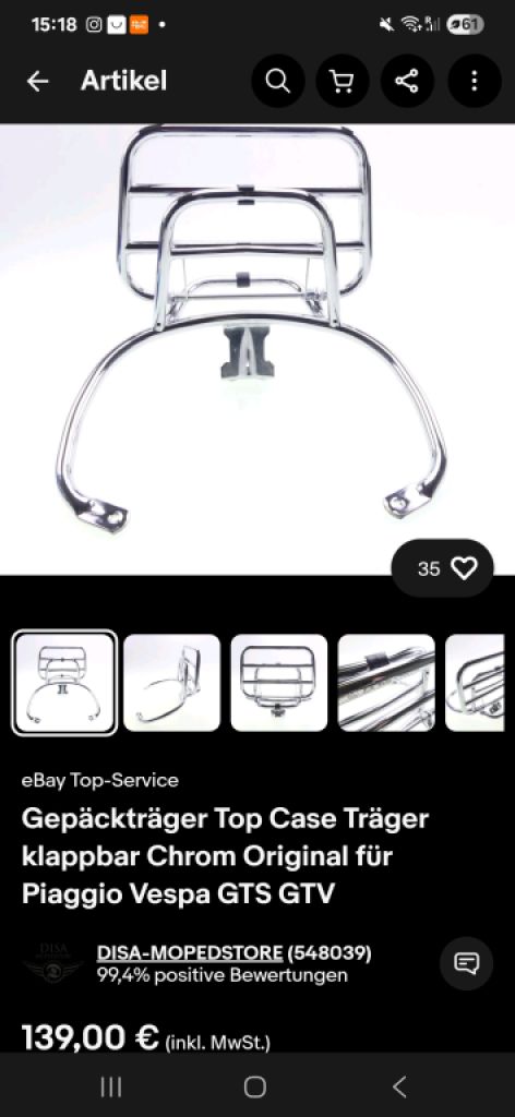 Vespa 300 GTS hintere Gepäckträger