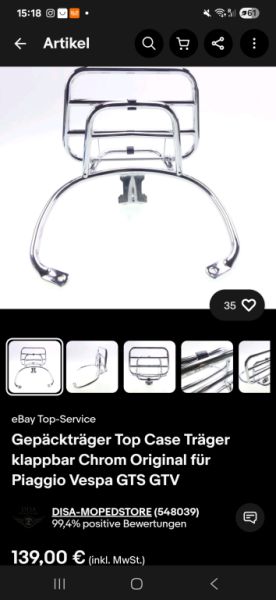 Vespa 300 GTS hintere Gepäckträger