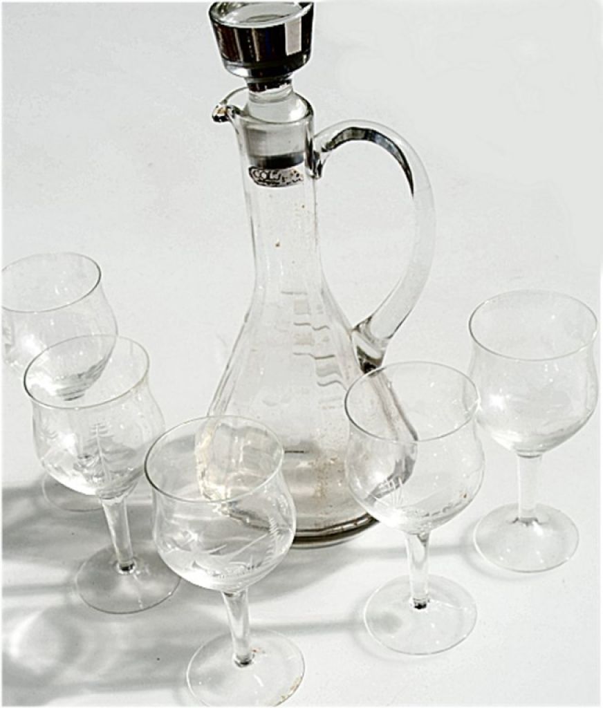 Vintage Colony Etched Crystal Glass Handle Decanter with Stopper