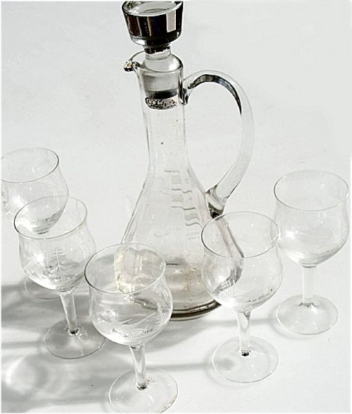 Vintage Colony Etched Crystal Glass Handle Decanter with Stopper