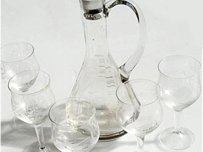 Vintage Colony Henkelkaraffe aus geätztem Kristallglas mit Stopfen