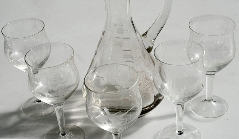 Vintage Colony Etched Crystal Glass Handle Decanter with Stopper