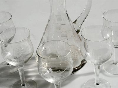 Vintage Colony Etched Crystal Glass Handle Decanter with Stopper